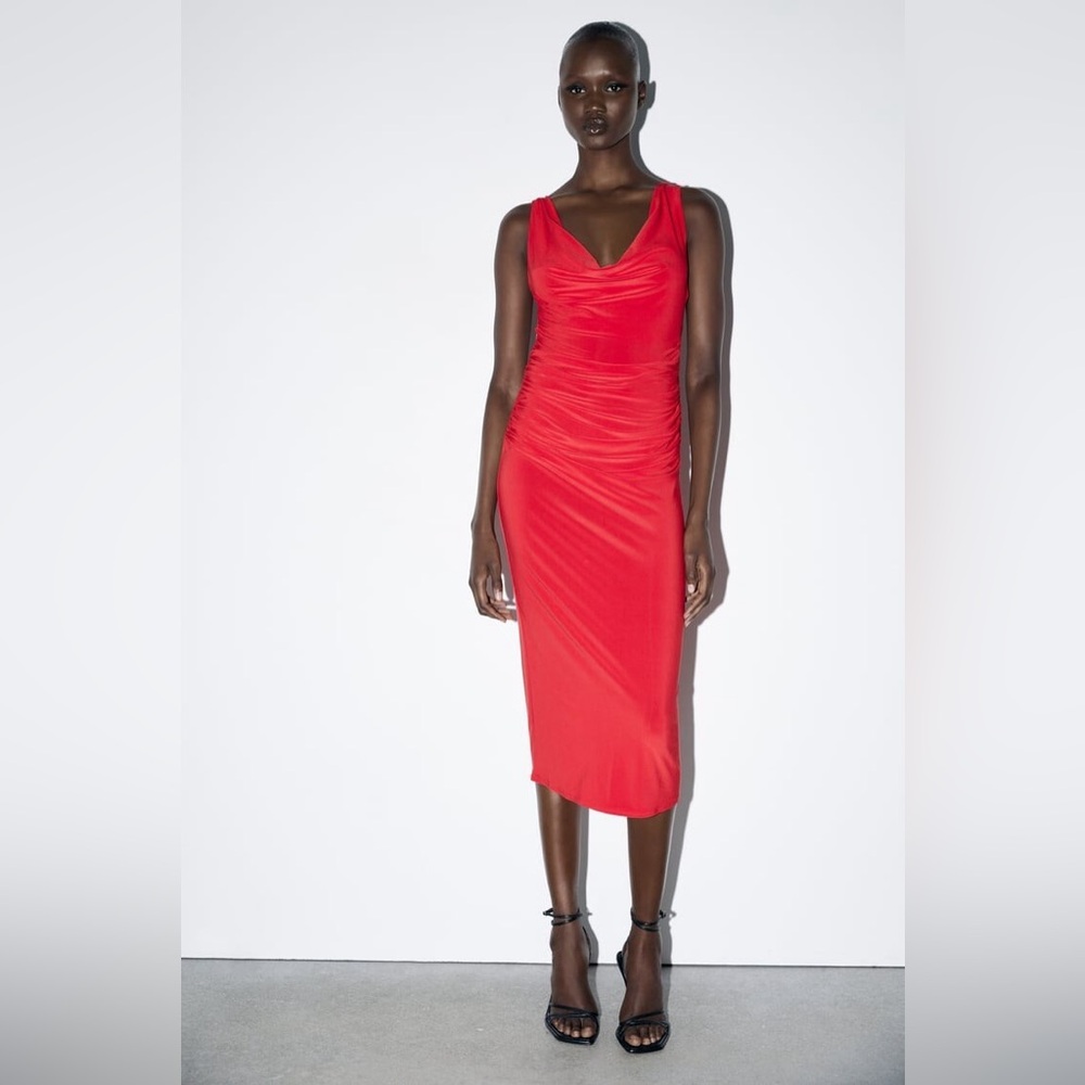 NWT Zara Red Slinky Midi